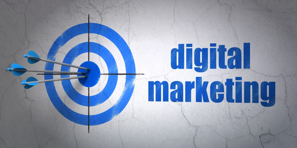 Marketing concept: target and Digital Marketing on wall backgrou