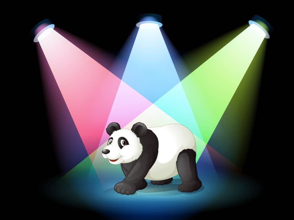 Illustration of a stage with a giant panda